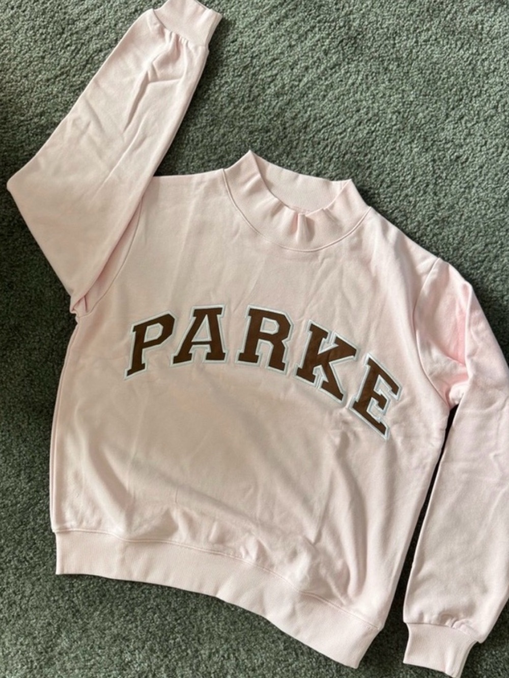 Parker Light Pink Crewneck Sweatshirt with Brown Lettering